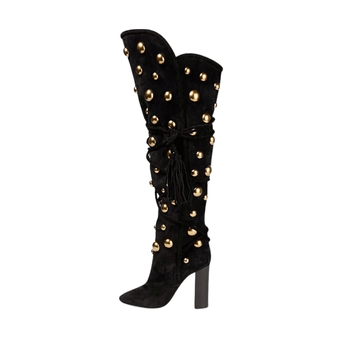 Gold Studded Tasseled Knee Boots