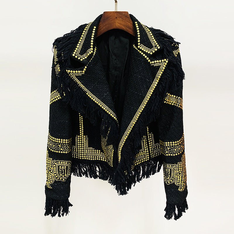 Gold Studs Tassels Woolen Blazer