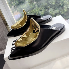 Golden Metal Decor Flat Mules
