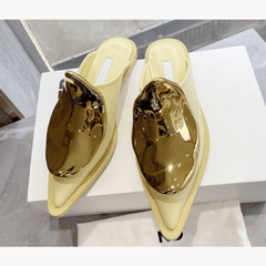 Golden Metal Decor Flat Mules