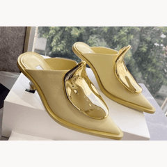 Golden Metal Decor Flat Mules