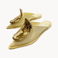 Golden Metal Decor Flat Mules