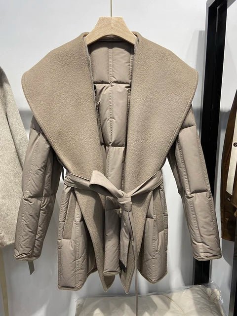 Goose Down Quilted Woolen Overcoat