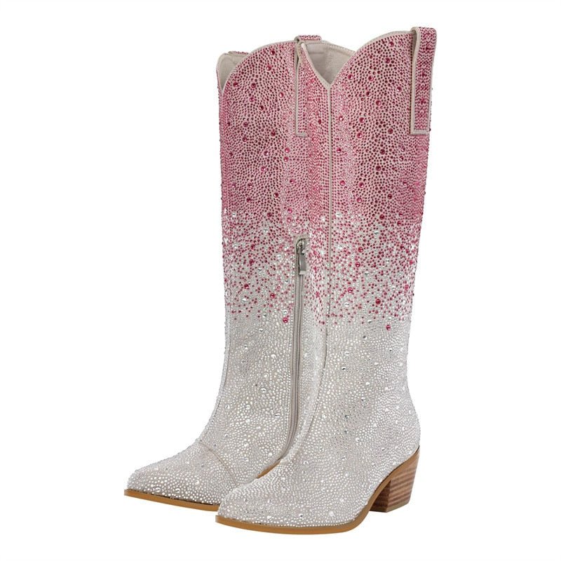 Gradient Rhinestone Cowboy Boots