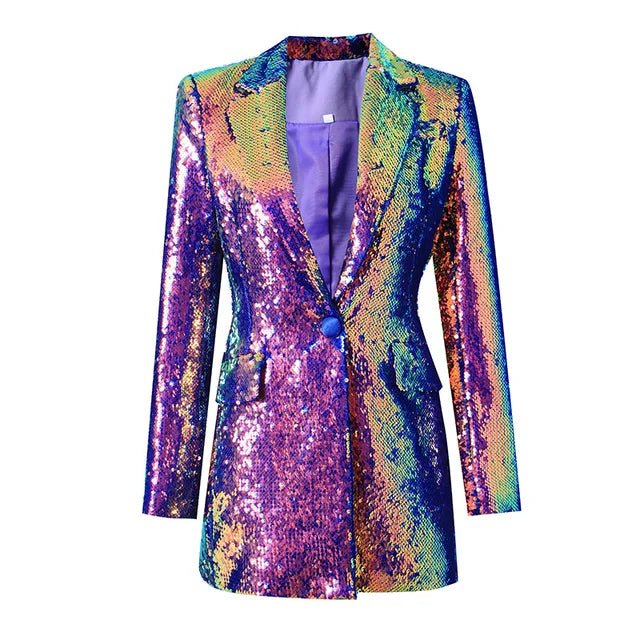 Gradient Sequined Single Button Blazer