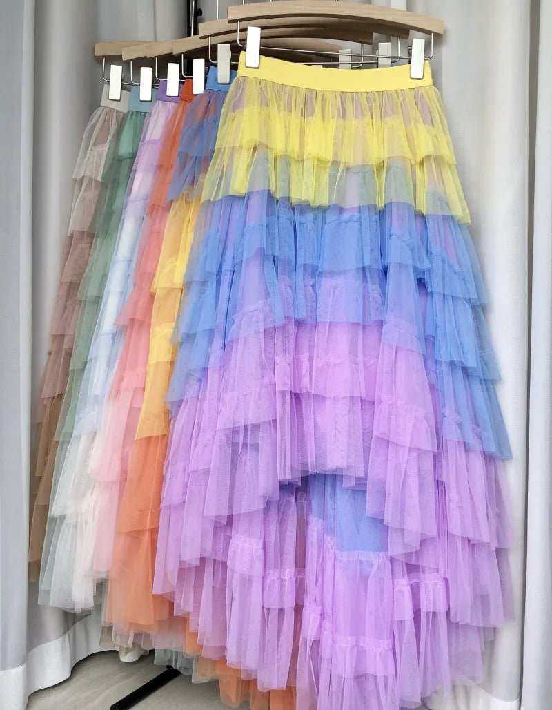 Gradient Tulle Ruffled Maxi Skirt