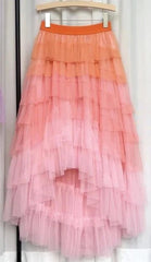 Gradient Tulle Ruffled Maxi Skirt