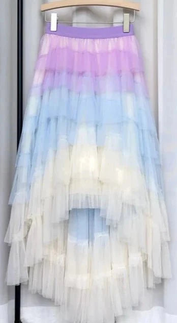 Gradient Tulle Ruffled Maxi Skirt