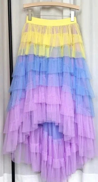 Gradient Tulle Ruffled Maxi Skirt