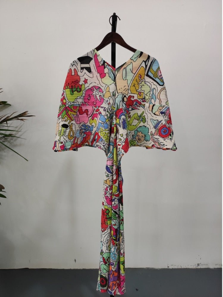 Graffiti Pleated Batwing Dress