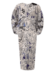 Graffiti Pleated Batwing Dress