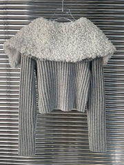 Gray Woolen Collar Knit Sweater