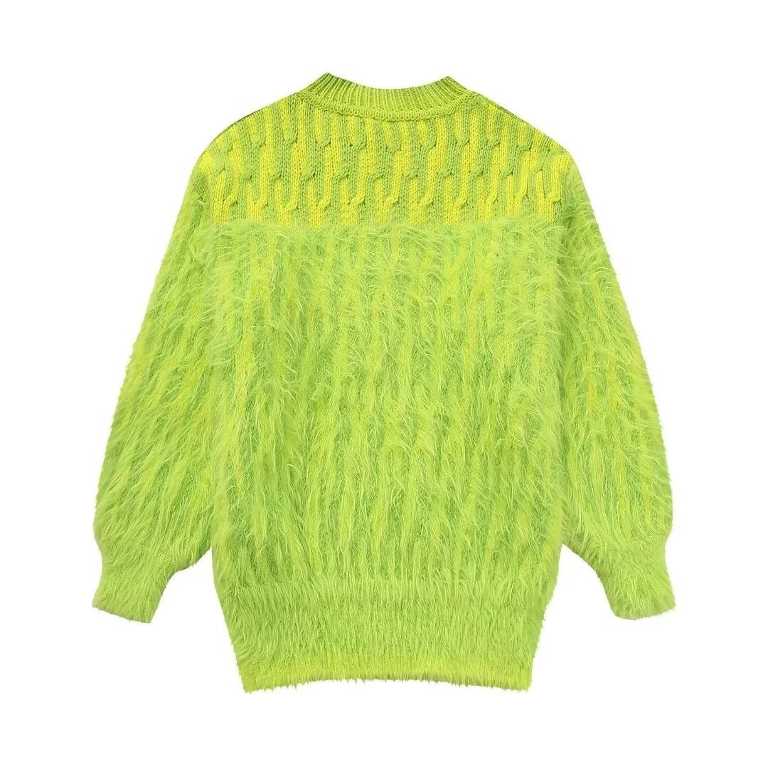 Green Fluffy Cropped Knitted Sweaters