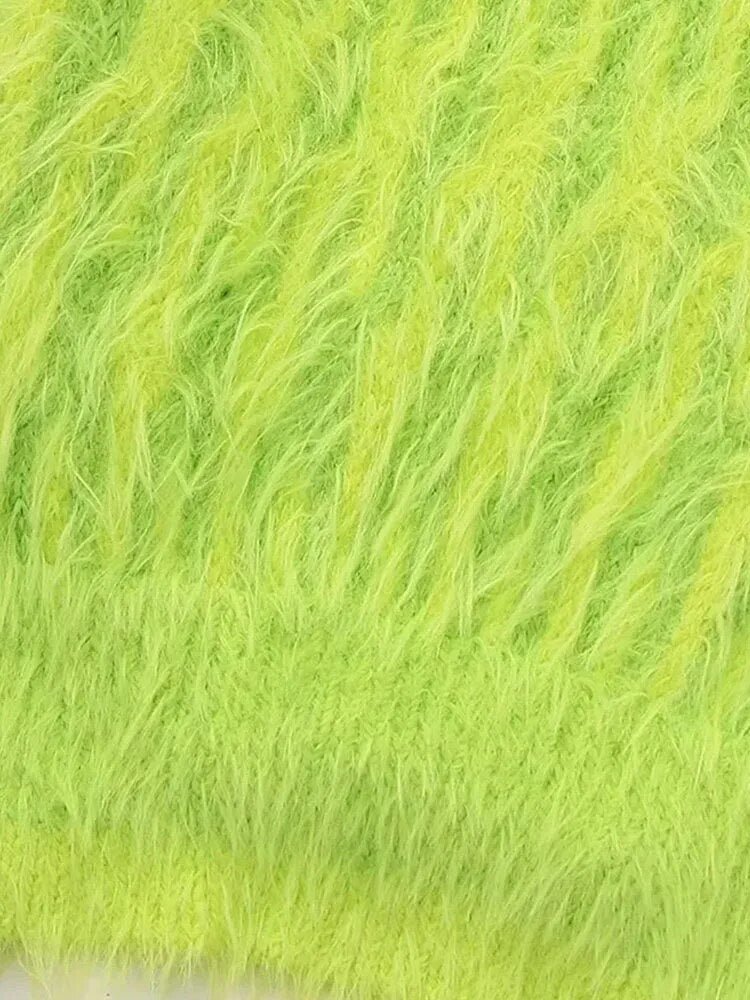 Green Fluffy Cropped Knitted Sweaters