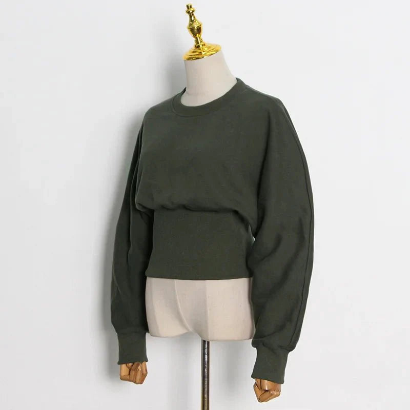 Green Gathered Waist Sweatshirt