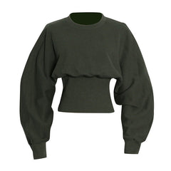 Green Gathered Waist Sweatshirt