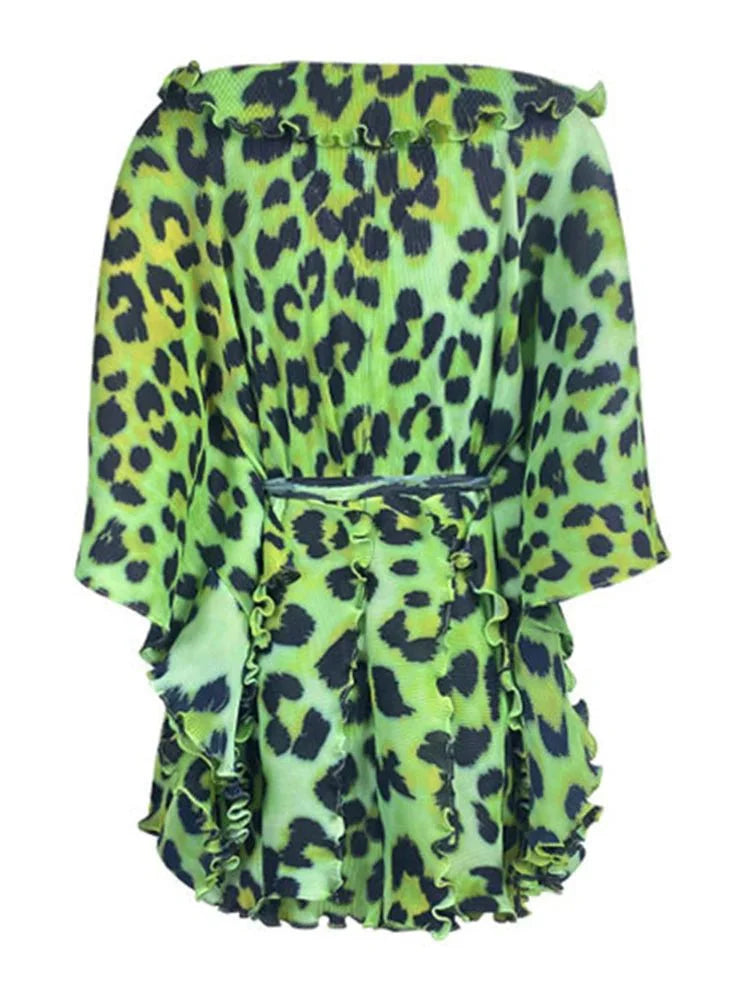 Green Leopard Tie-Up Short Dress