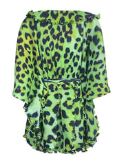 Green Leopard Tie-Up Short Dress