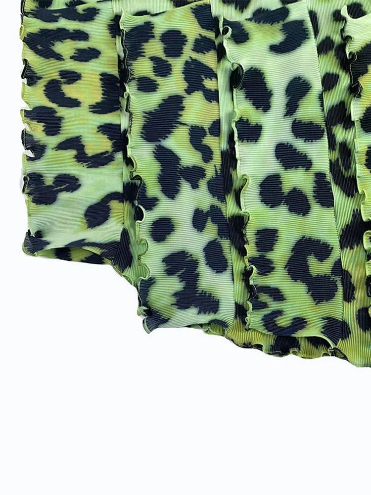 Green Leopard Tie-Up Short Dress