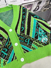 Green Loose Fit Knit Cardigan