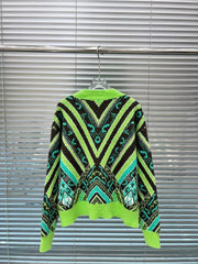 Green Loose Fit Knit Cardigan