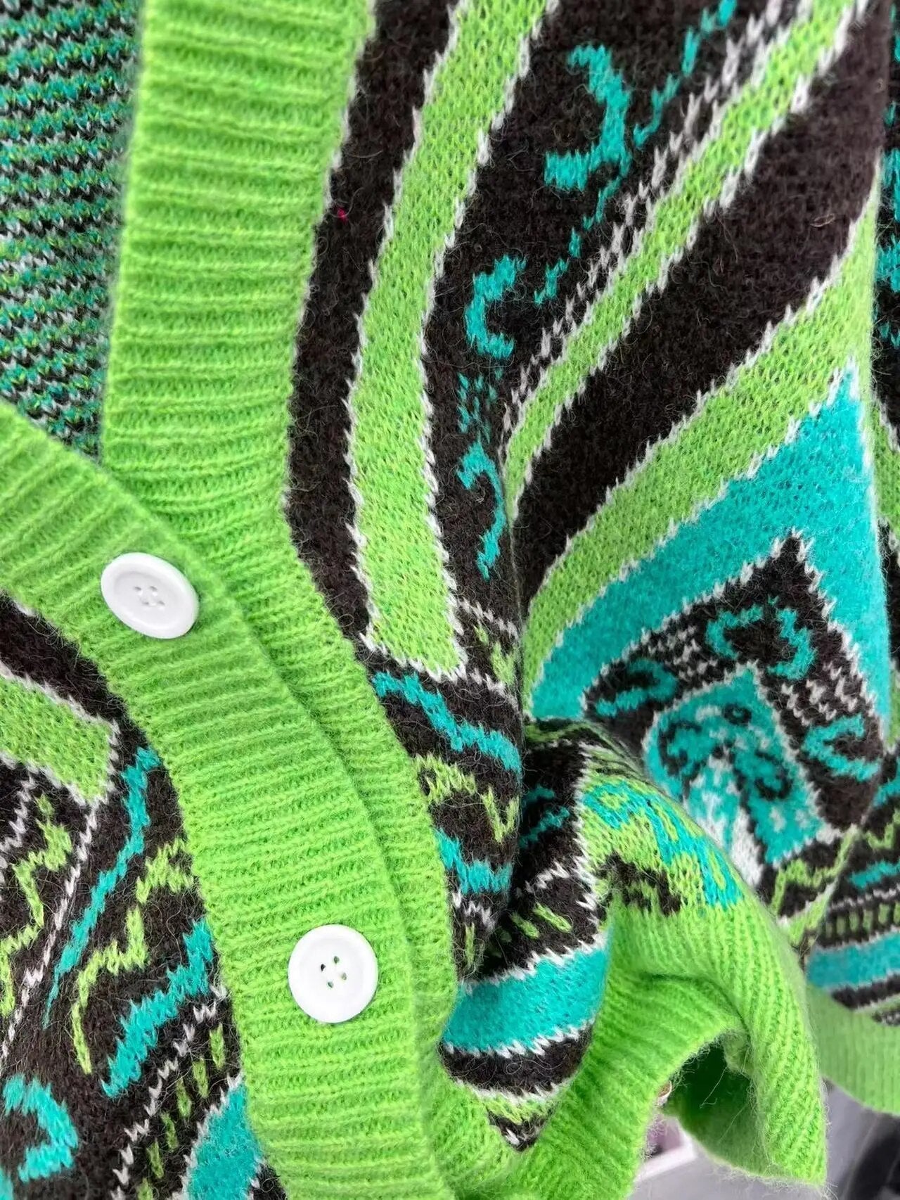 Green Loose Fit Knit Cardigan