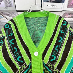 Green Loose Fit Knit Cardigan