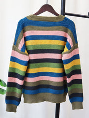 Green Outlined Multicolor Knit Sweater