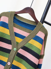 Green Outlined Multicolor Knit Sweater