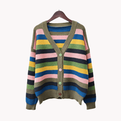 Green Outlined Multicolor Knit Sweater