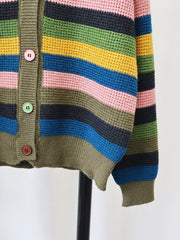 Green Outlined Multicolor Knit Sweater