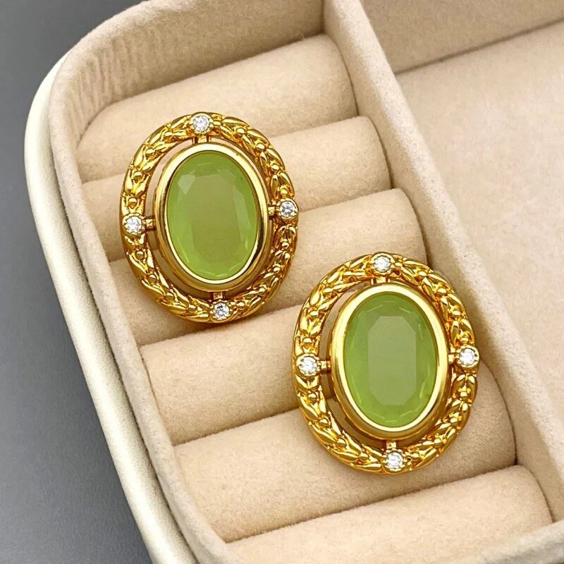 Green Oval Earrings