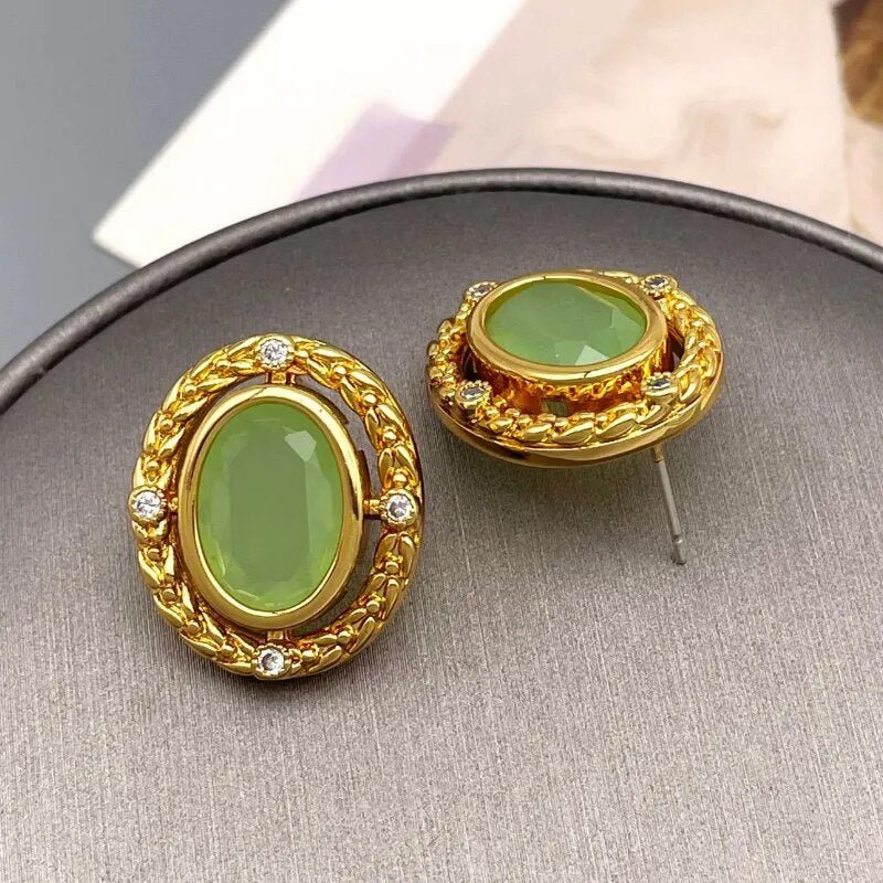 Green Oval Earrings