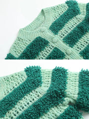 Green Stripes Knit Cardigan