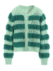 Green Stripes Knit Cardigan