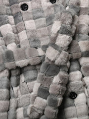 Grey Checkered Faux Fur Coat