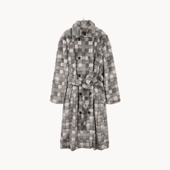 Grey Checkered Faux Fur Coat