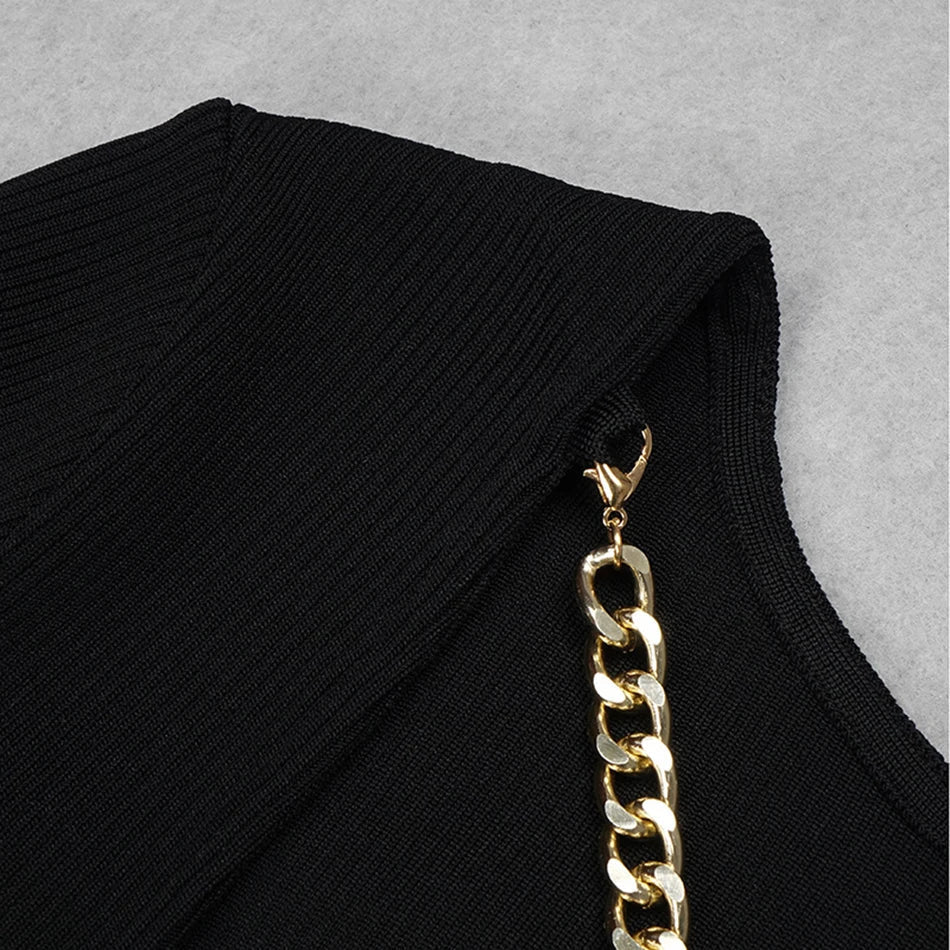 Halter Chain Backless Mid-calf Knit Dress