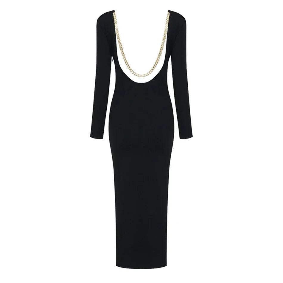 Halter Chain Backless Mid-calf Knit Dress
