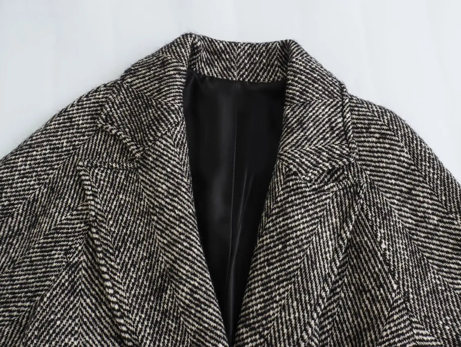 Herringbone Long Sleeves Belt Coat