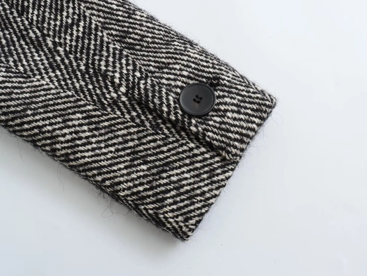 Herringbone Long Sleeves Belt Coat