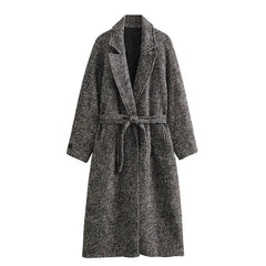 Herringbone Long Sleeves Belt Coat