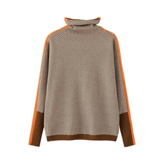 Herringbone Turtleneck Loose Sweater