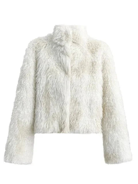 Hidden Buttons Faux Fur Jacket