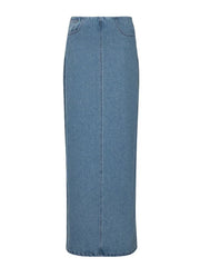 High Back Slit Denim Maxi Skirt