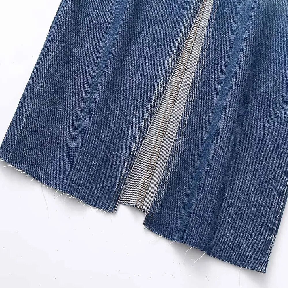 High Front Slit Denim Skirt