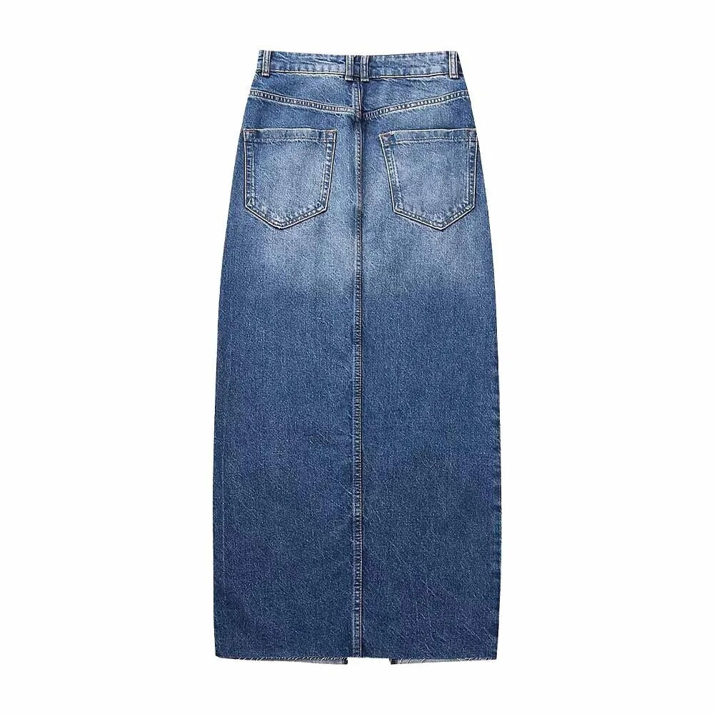 High Front Slit Denim Skirt