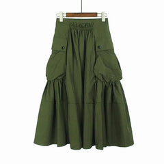 High Waist Cargo Pockets Mid-calf Skirt