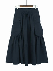 High Waist Cargo Pockets Mid-calf Skirt