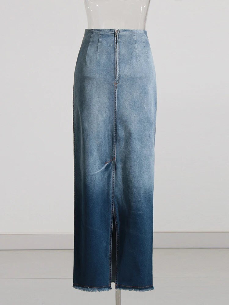 High Waisted Ombre Denim Skirt